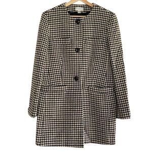 Vintage Talbots Wool Houndstooth Coat Black Brown Classic Old Money Academia 16